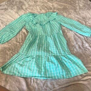 J crew seersucker ruffle neck mini dress in plaid